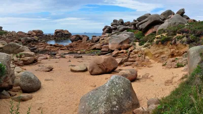 Pink granite boulders and sandy coves on the Côte de Granit Rose at Ploumanac'h