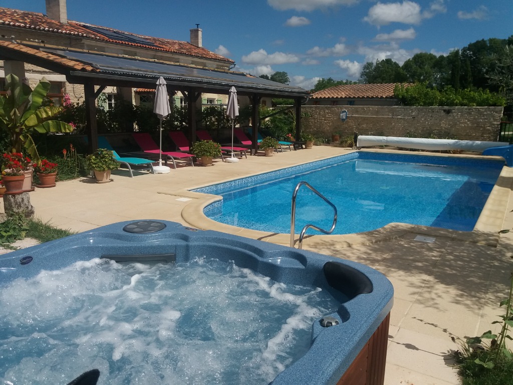 Our La Pommeraie gite with 2 gorgeous salt water pools in 6000m2