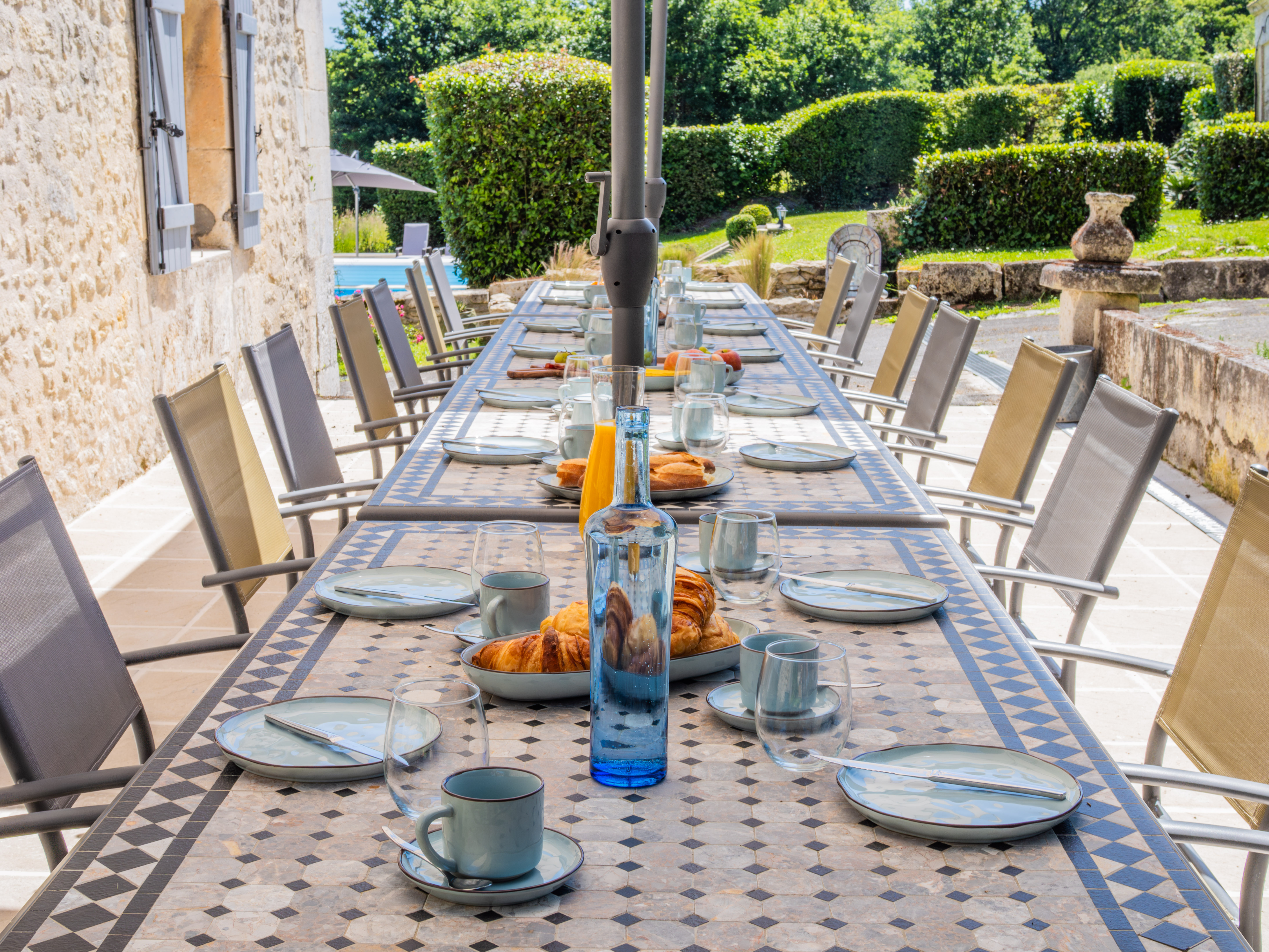 Front terrace laid for breakfast