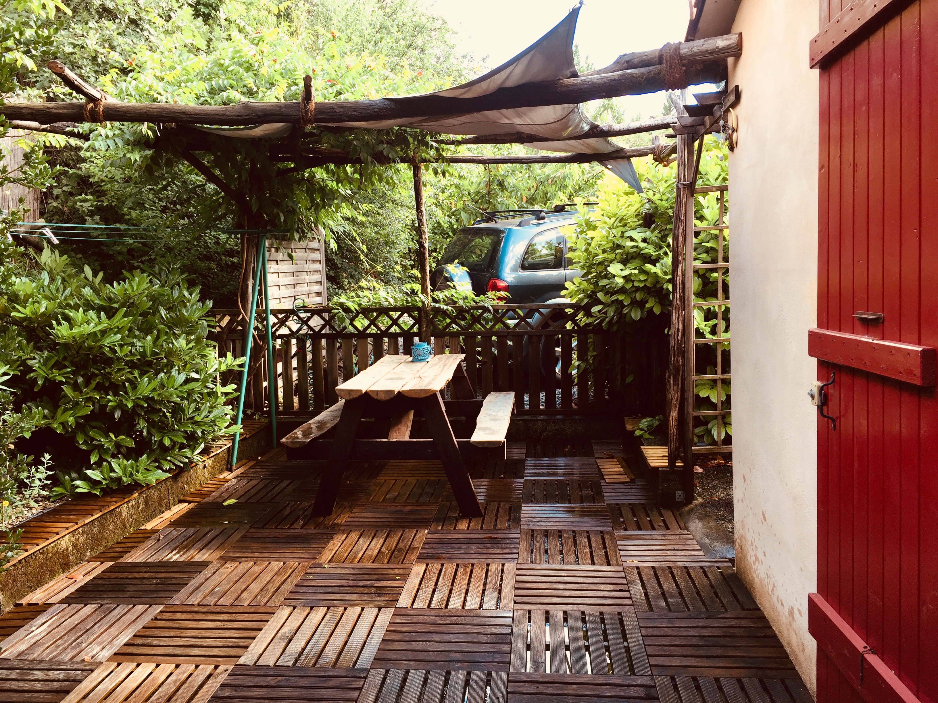 Shaded outdoor seating